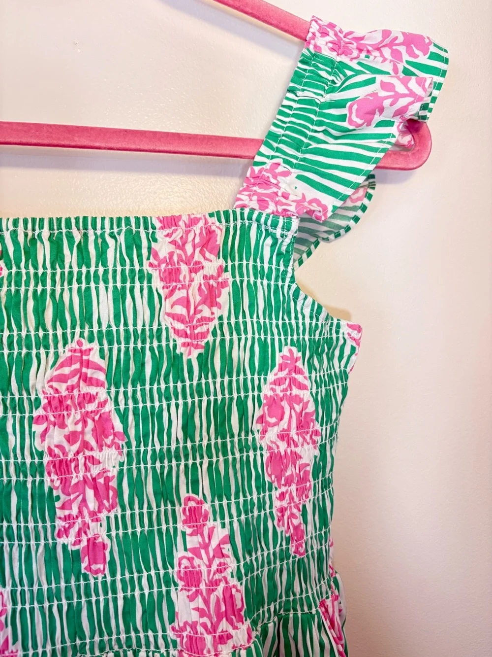 J.Crew Crewcuts Girls 16 Green Pink Striped Smocked Dress CU091 NWT
